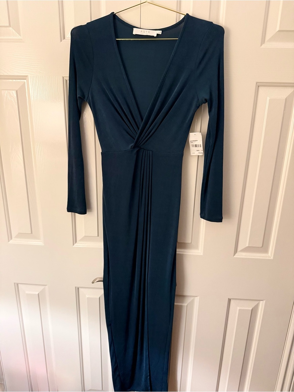 ASTR The Label Twist-Front Stretch Jersey Gown Deep Teal S NWT